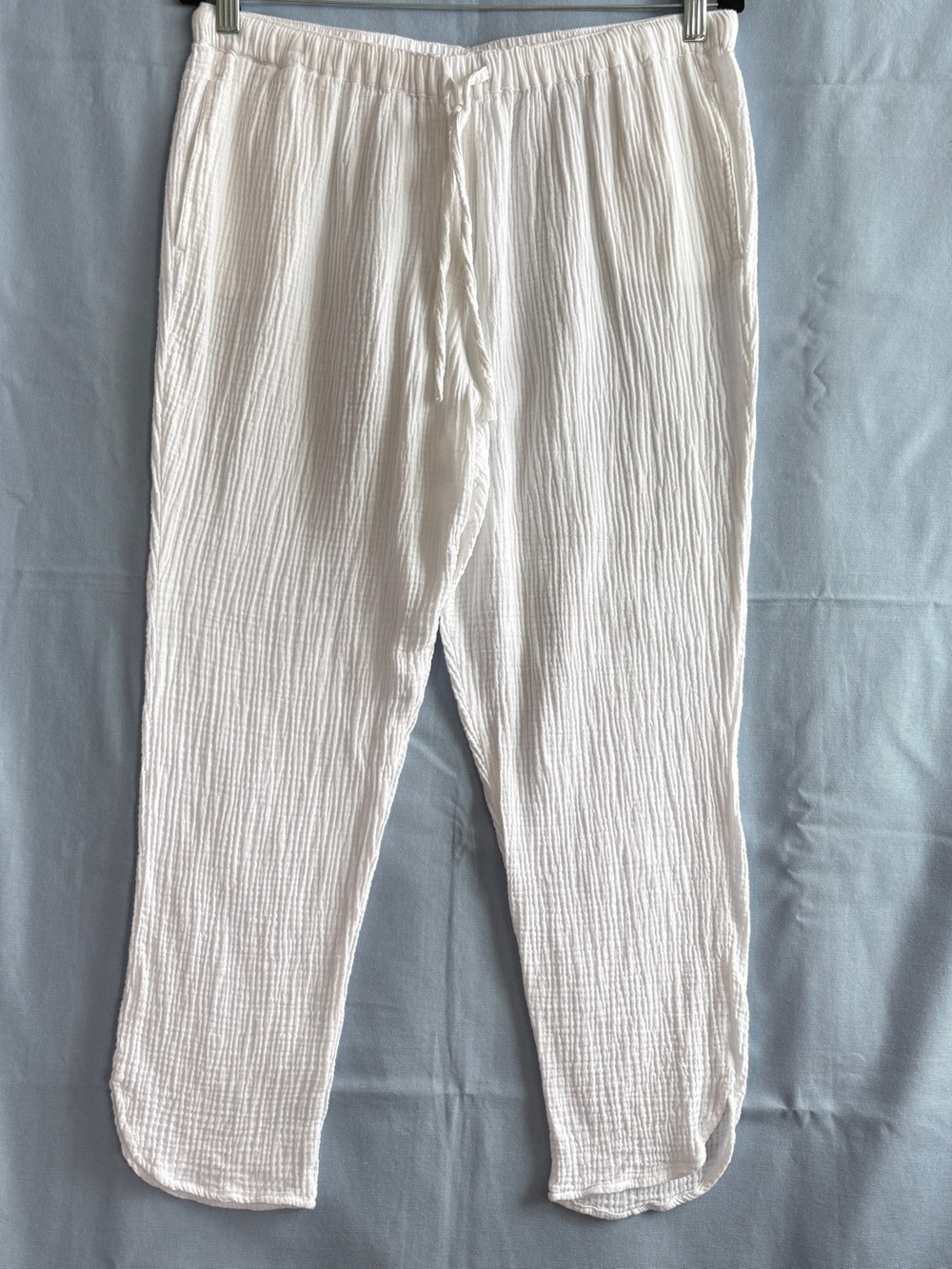 Magaschoni White Cropped Gauze Cotton Pull On Drawstring Pants